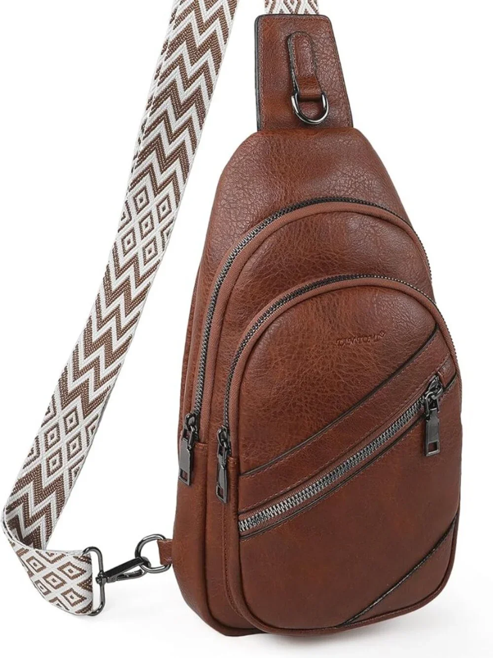 Brown Leather Sling Bag Crossbody Bag, NIB - Picture 5 of 7